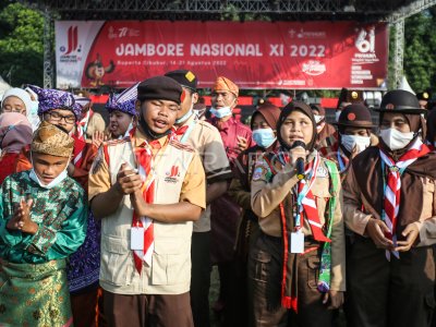 PRESIDEN JOKOWI KUNJUNGI JAMBORE NASIONAL GERAKAN PRAMUKA | ANTARA Foto